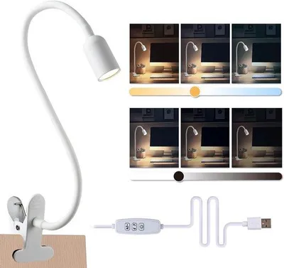 Obrázek produktu pro Stolní lampa s klipsnou - bílá - stmívatelná LED lampa - vhodná pro studium, čtení a práci