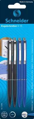 Image de SCHNEIDER K15 stylos à bille automatiques, 2x noir + 2x bleu, blister