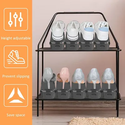 Image de Étagères à chaussures réglables Lot de 24 - Organiseur à chaussures peu encombrant, 4 niveaux, antidérapant, empilable (gris foncé)