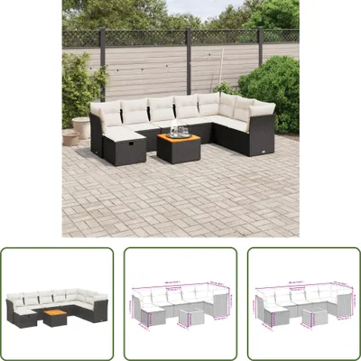 Produktbild von The Living Store 9-tlg. Garten-Sofagarnitur mit Kissen Schwarz Poly Rattan