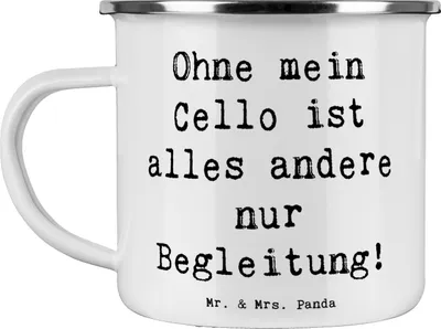 Produktbild von Mr. & Mrs. Panda Emaille Becher Spruch Cello Magie - Weiß - Geschenk, klassische Musik, Kaffeepott, Orchester, Pott, Instrument, Teetasse, Haferl, Musikinstrument, Lernen