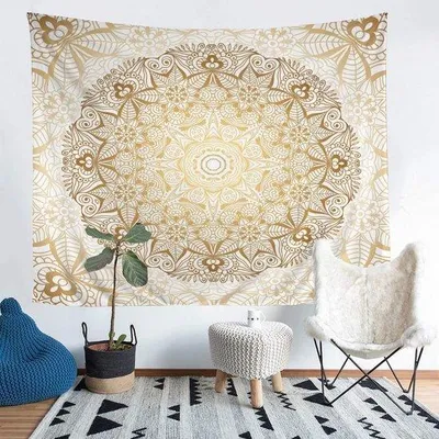 Produktbild von Unyqoos® Boho Mandala Wandteppich mit exotischem Blumenmuster, Mikrofaser 148 x 200 cm – weicher Wandbehang, auch als Tagesdecke & Picknickdecke
