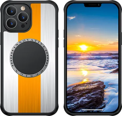 Produktbild von Handy-Gehäuse Color Blocking Strip Metall gebürstet Anti-Fall Schutzhülle für Iphone13 Silber gelb silber_iPhone13
