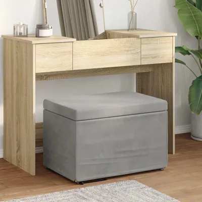 Produktbild von "Winterschlussverkauf" Hocker Wohnzimmer - elegante Design - Schlafzimmerbank/Sitzhocker - Hellgrau 61x41x40cm Samt und Engineering Holz - Barhocker DE6052369