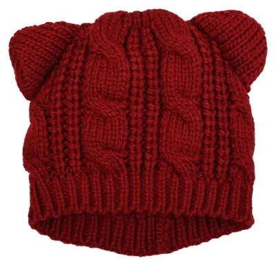 Produktbild von Damen Winter Strickmütze mit Katzenohren in Rot