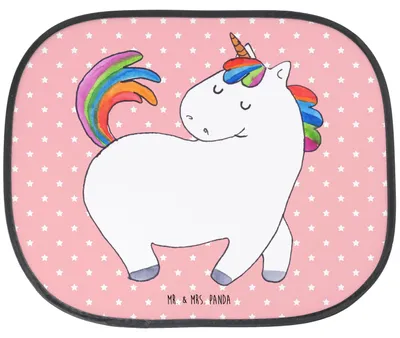 Produktbild von Mr. & Mrs. Panda Sonnenschutz Auto Einhorn Stolzieren - Rot Pastell - Geschenk, kindersonnenschutz, Sonnenblende, hitzeschutz, Seitenscheibe, Reiten, Pferd, Unicorn