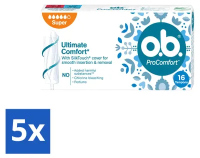 Imagen del producto de 5 tampones o.b. ProComfort Super, paquete económico - 5 unidades