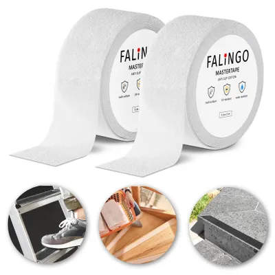 Produktbild von FALINGO Antirutsch Klebeband, PVC Anti-Slip Tape, Selbstklebend, Treppe, Stufen 2 Rollen 5 cm x 5 m ( Transparent )