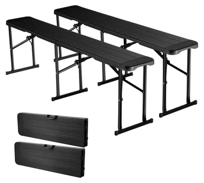 Obrázok produktu pre VEVOR prenosná tímová lavička kempingová lavička 182 cm, skladacia lavička na pikniky párty kempovanie jedlo, pivná lavička z HDPE (nosnosť 150 kg na sedadlo) 2-dielna párty lavička s 2 taškami na prenášanie, čierna