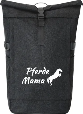 Produktbild von Huuraa Kurierrucksack Pferdemama Silhouette 30-44 Liter Black Melange Fairtrade Rolltop Rucksack Geschenkidee