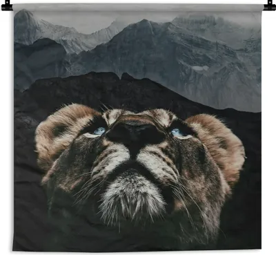 Produktbild von MuchoWow® Wandteppich Wandbehang Tiger - Berg - Tiere 150x150 cm Tapisserie Dekoration Wandtuch - Wohnaccessoires - Modernes