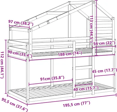 Image de vidaXL Lit superposé avec toit brun cireux 90x190 cm pin massif