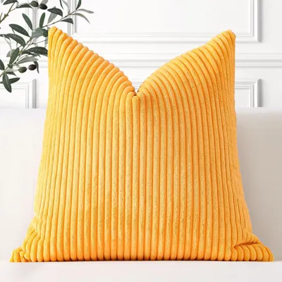 Productafbeelding van Kussenhoes van corduroy, decoratief kussenhoes, sofa kussen, 45 x 45 cm, geel