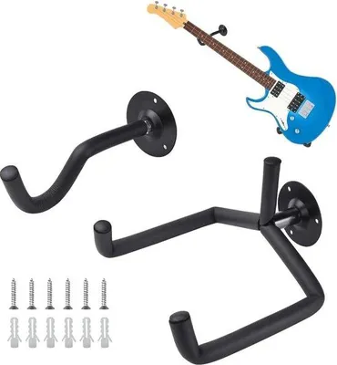 Produktbild von Gitarrenhalter für Wand - Akustische Gitarre, Klassische Gitarre, E-Gitarre, Bass, Ukulele - Schwarz, 2er Pack