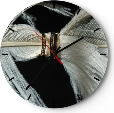 Produktbild von Wanduhr - Rund - Glasuhr - Feder Romantik Ehe - 40x40cm - Schleichendes Uhrwerk - Lautlos - zum Aufhängen bereit - Dekoration Modern - Wanddekoration aus Glas - C3AR40x40-4909