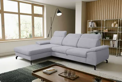 Image de VENASI MALIBU Canapé d'angle gauche avec fonction sommeil et coffre de lit Canapé-lit Canapé d'angle en L GRIS