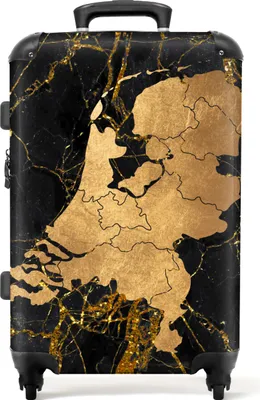 Produktbild von NoBoringSuitcases.com® Großer Koffer - Karte - Niederlande - Marmor - Gold - Marmoroptik - Kombinationsschloss TSA - Hartschalen Trolley 4 Rollen - 72 liter - Reisekoffer - 66 cmKoffer Mittelgroß 67x43x25 cm, 72L,