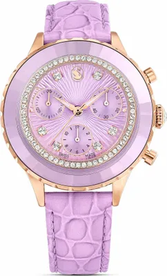 Image de Swarovski Octea Chrono Uhr, Schweizer Produktion, Lederarmband, Violett, Roségoldfarbenes Finish OCTEA CHRONO:LS PUR//PRO 5690804