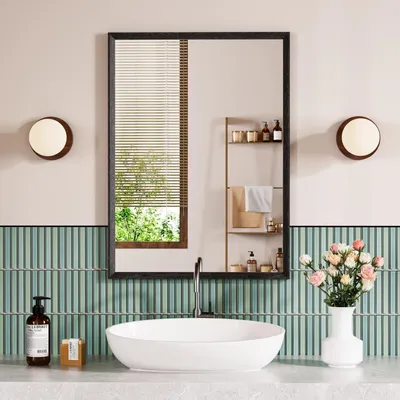 Produktbild von Wandspiegel rechteckig 60 x 90 cm Schwarz Kosmetikspiegel Badezimmerspiegel