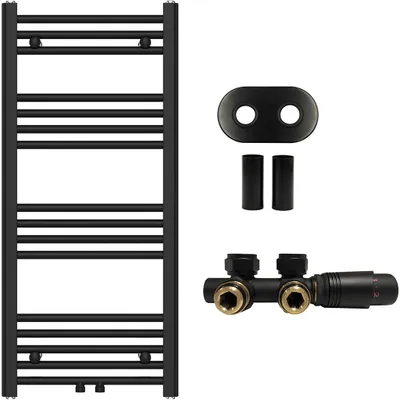 Produktbild von Badezimmer-Heizkörper-Set Benito – Zentralheizung – Mittelanschluss 50 mm – 343 W – matt schwarz – 1000 x 450 mm