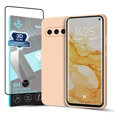 Produktbild von Hülle für Samsung Galaxy S10 mit 9H Displayglas Displayschutz Case Cover Bumper Smartphone Softgrip Schutzhülle Farbe: Rosa