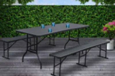 Produktbild von Design Festzeltgarnitur Rattan Optik klappbar aus Kunststoff schwarz - 3 Teilig