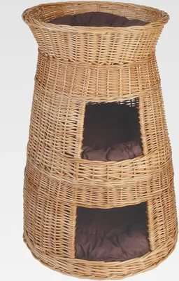 Produktbild von Katzenkorb, Katzenturm aus Heller Weide inkl. 3 Kissen, Größe ca.: Ø 48 – 58 cm x 82 cm, Farbe Natur