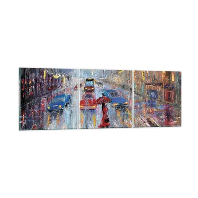 Produktbild von Bilder auf glas - 3 Teile - Acryl Stadt Regen - 150x50cm - Glasbilder - Wandbilder - Bilder - zum Aufhängen bereit - Wanddekoration aus Glas - Glas Bilder - Wandbild auf Glas - GCA150x50-4251