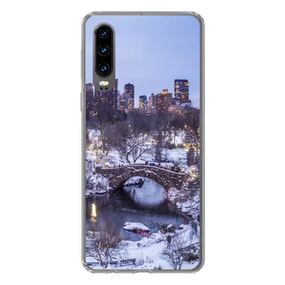 Produktbild von MuchoWow® Handyhülle Schutzhülle Hülle für Huawei P30 New York - Central Park - Winter Silikon Softcase Handy Hülle - Kartenbesitzer