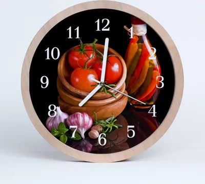 Produktbild von Holzuhr 30fi cm wanduhr - Knoblauch Tomaten