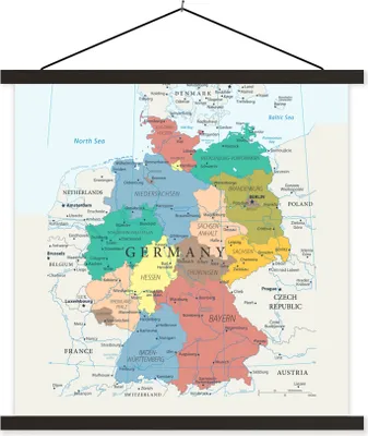 Produktbild von MuchoWow® Textilposter Detaillierte Karte von Deutschland 120x120 cm mit schwarzem Rahmen - Aufhängungsset