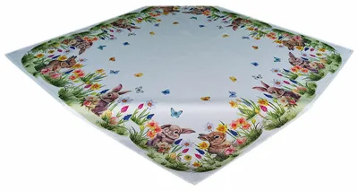 Produktbild von Tischdecke Tischläufer Druck Osterhase Blumenwiese Ostern 110 x 110 cm