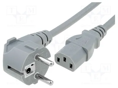 Image de 1 câble avec connecteur CEE 7/7 (E/F) coudé, prise femelle IEC C13, pour alimentation d'ordinateurs