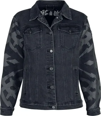 Produktbild von Rock Rebel by EMP Damen graue Stonewash-Jeansjacke mit Siebdruck und Patches XL
