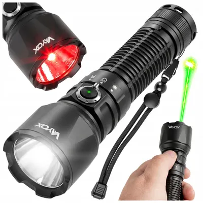 Zdjęcie produktu dla Latarka LED Vayox VA0457, 2000lm, akumulator, USB-C | Latarka outdoorowa z czerwonym światłem i zielonym laserem | Wodoodporna latarka szukowa IP66