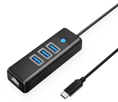Image de Hub USB Orico PW3UR25-C3 avec 4 ports (3 ports USB-A 3.0, 1 port RJ45 Ethernet 2,5G), câble de 0,5 mètre