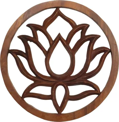 Produktbild von Lotuspflanze Wandbild Wanddeko Mandala Zeichen Wandrelief Symbol Mythologie Deko Holz 30 cm