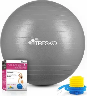 Immagine prodotto di Palla per esercizi TRESKO (grigia, 75 cm) con pompa Palla per fitness Palla per yoga Palla per sedersi Palla per sport Palla per pilates Palla per sport