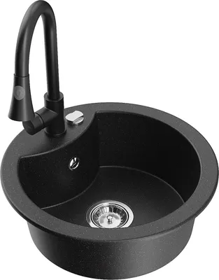 Produktbild von Mexen Diego 1-Becken-Granit-Spüle mit Mischbatterie Elia, Schwarz/Silbermetallic - 6512-73-670101-70