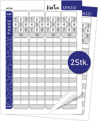 Produktbild von Ersatzblöcke für Kartenspiele - Extra Große Zahlen für Senioren | A6 Format Wertungsblock | Übersichtliches Design der Phasen | Starkes 100g² Papier