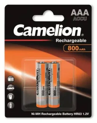 A retail package containing two AAA rechargeable batteries.
