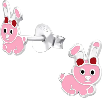 Produktbild von Kinder Ohrringe Ohrstecker 925 Sterling Silber mit pinkem Hase