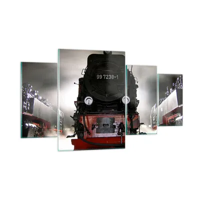 Produktbild von Bilder auf glas - Dampflokomotive Gleise Nebel - 160x90cm - Glasbilder - Wandbilder - Kunstdruck - zum Aufhängen bereit - Wanddekoration aus Glas - Glas Bilder - Wandbild auf Glas - GDL160x90-0281