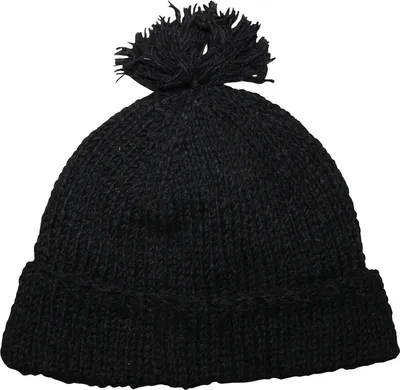 Produktbild von Wollmütze mit Bommel - schwarz - warme Strickmütze - Bommelmütze