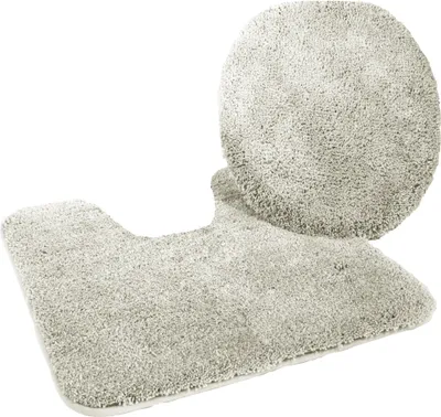 Produktbild von Kinzler hochwertiges Mikrofaser Bademattenset 2-teilig, Deckelbezug 47x50 cm + Vorleger 50x55 cm für Stand-WC, silber; J-10052/30