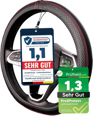 Produktbild von Lenkradschoner, Leder, rot und schwarz, für Auto