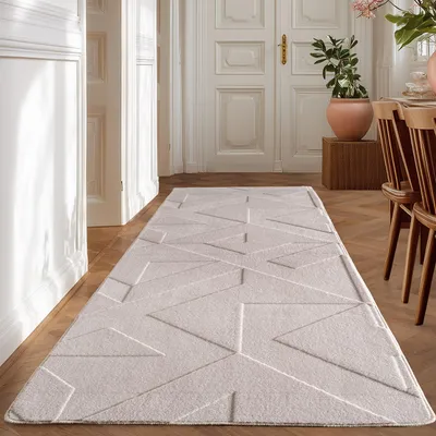 Produktbild von Homebyhome Boho Teppich Skandinavischer Kurzflor mit 3D Effekt, Waschbar Teppich für Wohnzimmer, Grösse: 80x250 cm