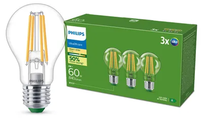 Obrázek produktu pro Philips 3× čirá 60W žárovka s tradičním vzhledem, A60 E27, 4 W, 60 W, E27, 840 lm, 50000 h, Teplá bílá