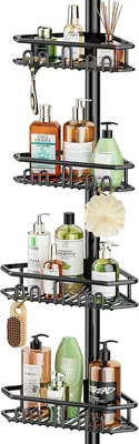 Image de Étagère de douche télescopique - Étagère de douche pour salle de bain - Rangement d'angle avec 4 étagères - Étagère de douche sans perçage - Pour salle de bain - Baignoire - Shampooing