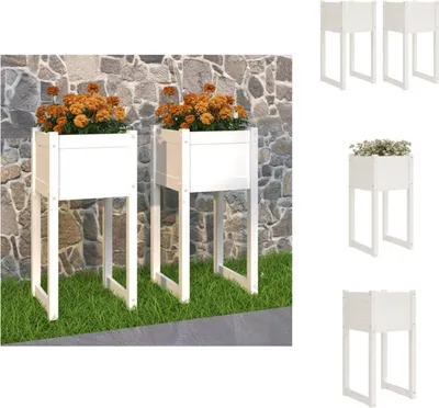 Image de vidaXL Pots à plantes 2 pcs. Blanc 40x40x81 cm Pin massif - Pots de fleurs & Jardinières